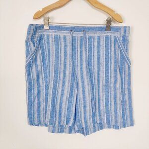 Talbot's Women's Striped Shorts in Blue Size 12 Linen Cotton Summer Pull-on